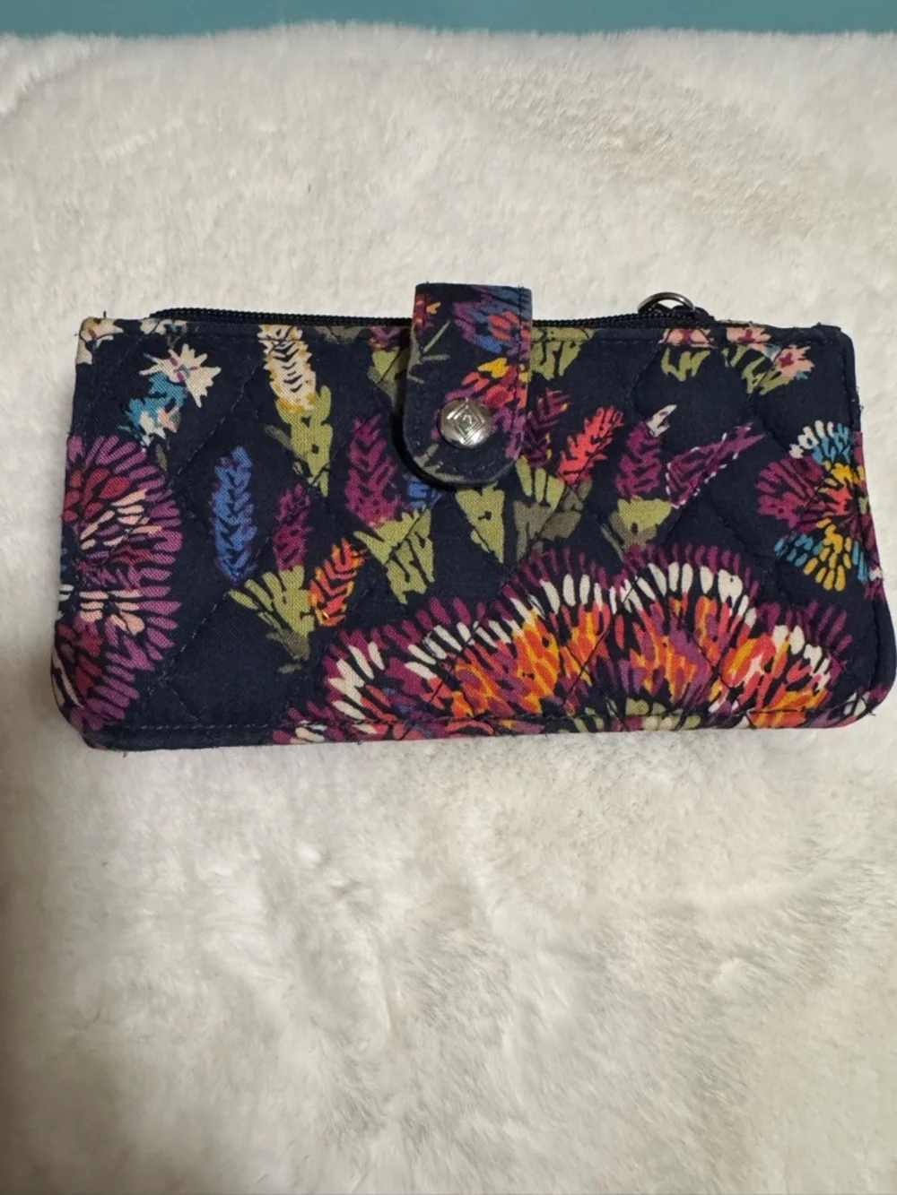 Vera Bradley Women’s Navy Floral Quilted Midnight Gardens trifold wallet - Picture 2 of 8